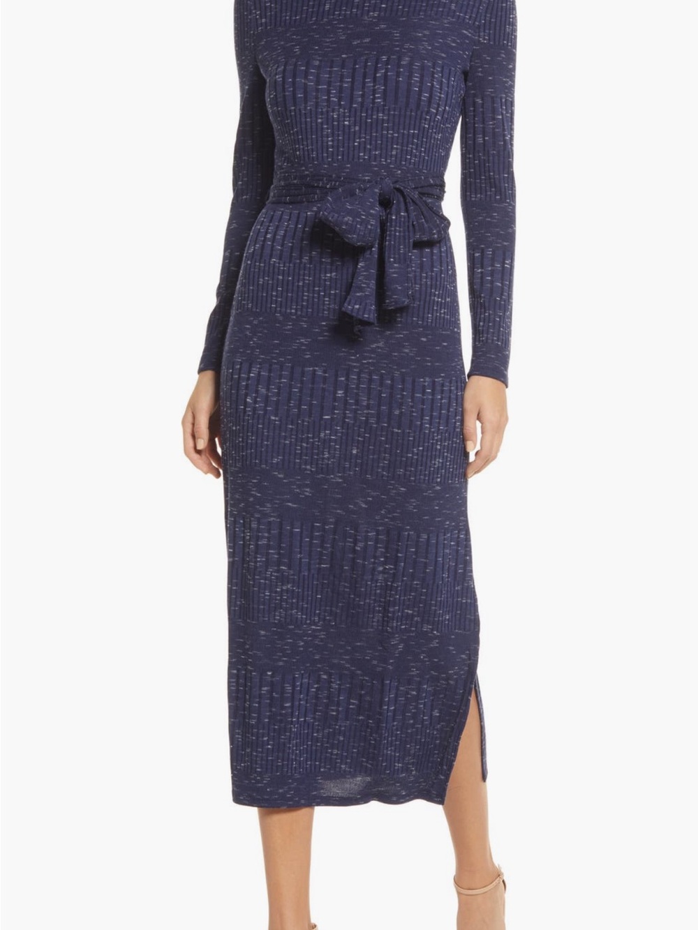 Maggy London Navy Ribbed Long-Sleeve Maxi Dress